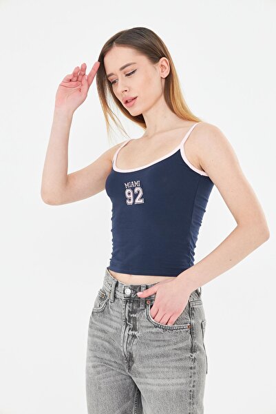 TUBİA Women's Navy Blue Color Printed Tank Top