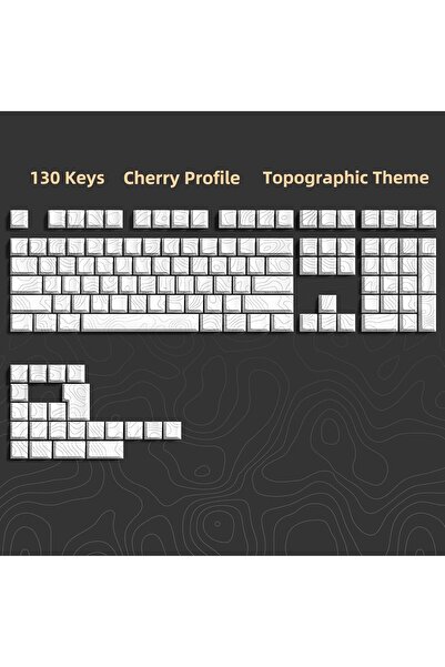 Generic Dagaladoo PBT Keycap Set – White Topographic, Shine-Through Side Printed, Cherry Profile (132 keys