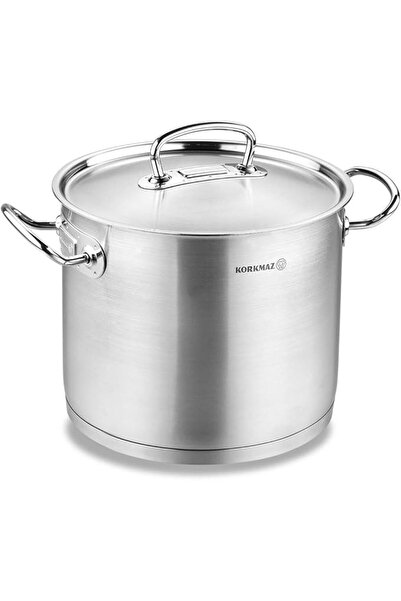 KORKMAZ Stainless Steel Stockpot with Lid and Handles, Silver 9.5 Quart A1166