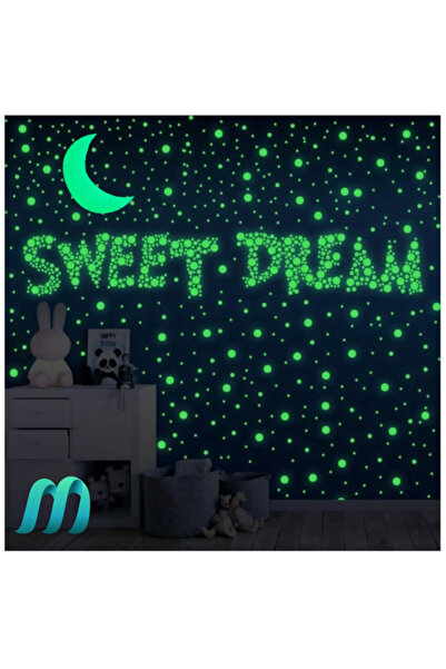 MaffStuff Glow-in-the-dark Wall Sticker – Set of 210 Dots + Moon, 8 cm, Glow-...