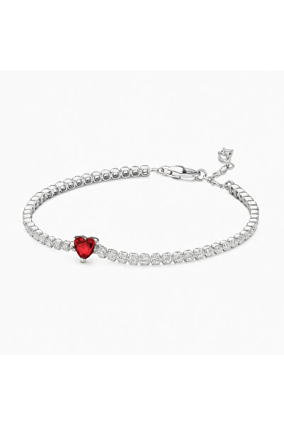 NOVVO Bratara Tennis Red Heart Silver