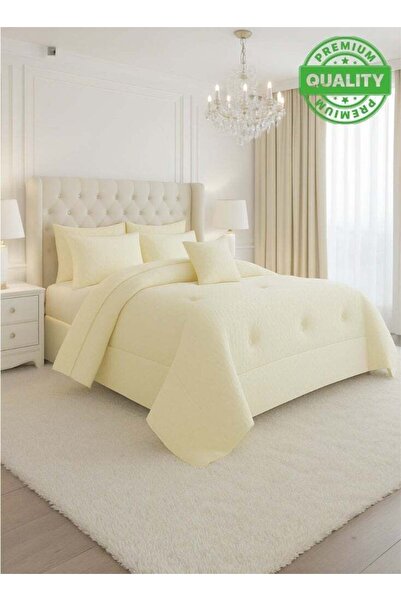 ninex Microfiber Hotel Comforter Set - 200 x 200 cm King, 7-Piece, Cream Yellow