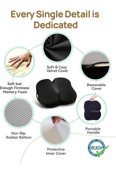 Travel Ease Ergonomic Memory Foam Seat Cushion (Black)