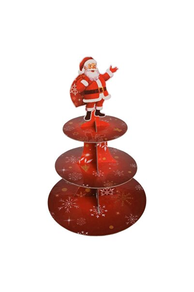 OEM Christmas tiered cake stand, 3-level set with Santa Claus figurine, red, 30x45cm