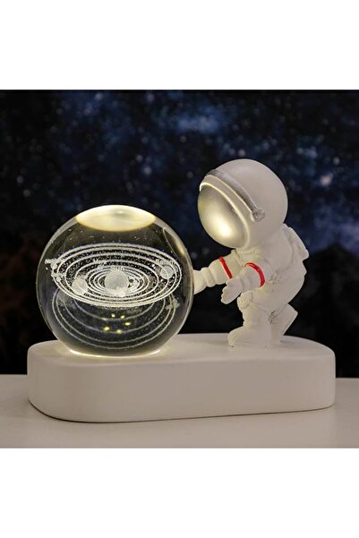 Goodern 3D Crystal Ball Night Light with LED Base - Astronaut Solar System De...
