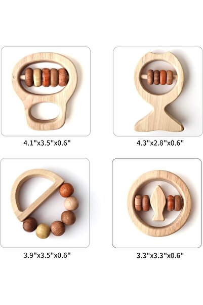 Generic BEACENOV Wooden Montessori Baby Rattles for 0-12 Months (Set of 4)