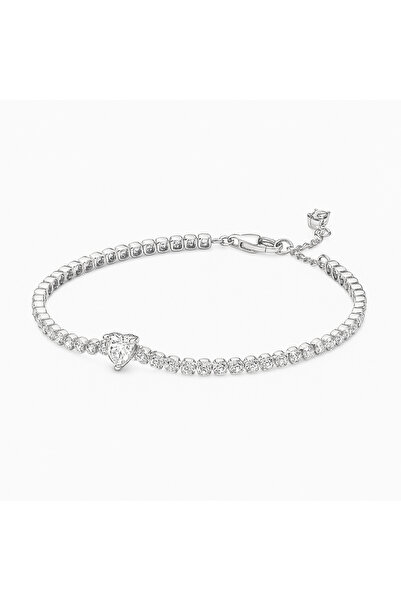 NOVVO Bratara Tennis White Heart Silver