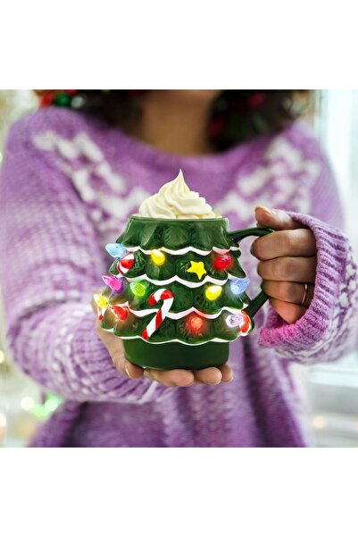 MIKAMAX Cană LED Brad de Crăciun cu Luminite, 200 ml, design festiv