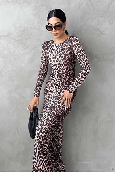 Lijuri Μακρυμάνικο φόρεμα με λεοπάρ στάμπα 88 R5-F-K3