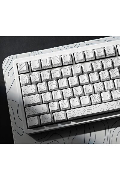 Generic Dagaladoo PBT Keycap Set – White Topographic, Shine-Through Side Printed, Cherry Profile (132 keys