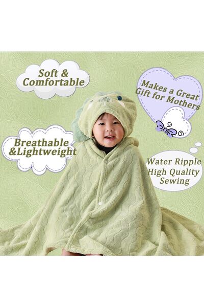 Generic Hooded Baby Bath Towel, Ultra-Soft Coral Fleece with Cute Cartoon Animals (Green)