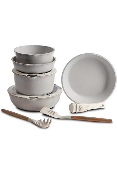 Bergner CLICK&COOK 10-Piece Cookware Set — Removable Handle, Cast Aluminum, Marble Non-Stick