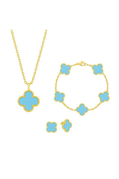 NOVVO Van Luxy Blue Gold Necklace, Bracelet and Earrings Jewelry Set