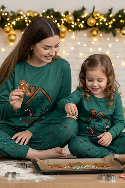 ELİTOL Thermal Christmas House Embroidered Mother-Daughter Pajama Set