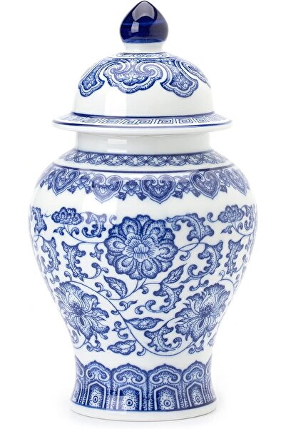 Generic GaLouRo Blue and White Ginger Jar Porcelain Vase - 9.8 in