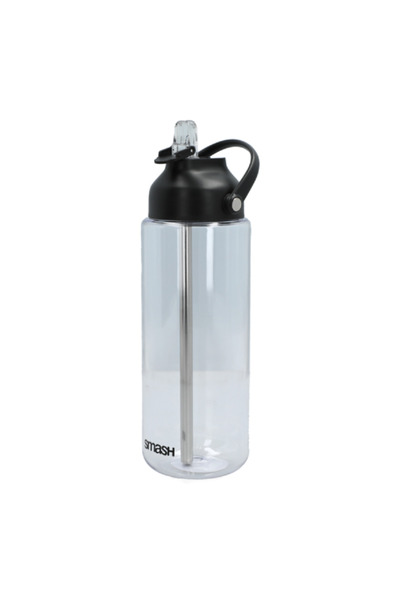 Smash Stainless Steel and Plastic Water Bottle with Straw Silver and Black 1 Liter