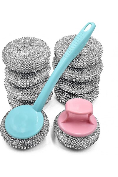 EXCEFORE عبوة من 10 قطع من إسفنجات الفولاذ المقاوم للصدأ، ووسادة تنظيف، وفرشا...