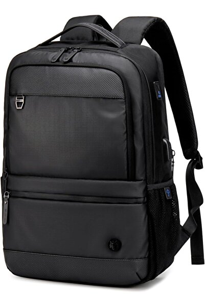 ah arctic hunter Arctic Hunter Golden Wolf 17-inch Expandable Laptop Backpack with USB Port (Black)