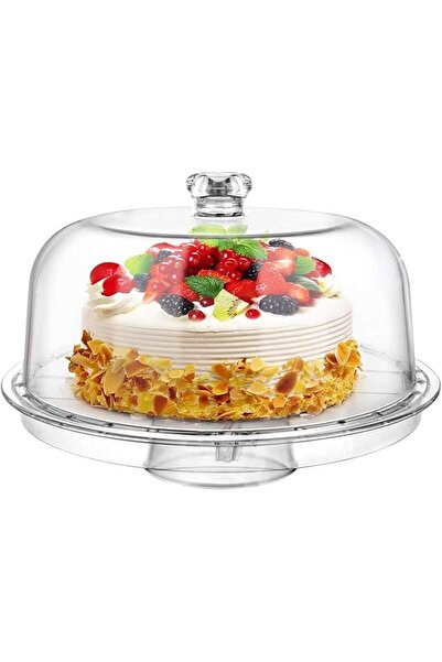 fitto White Acrylic Cake Stand with Clear Dome - Rotating Display