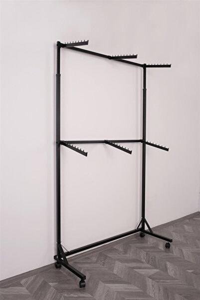 Modern Raf Çift Katlı Tek Taraflı 6 Bastonlu Siyah Askılık