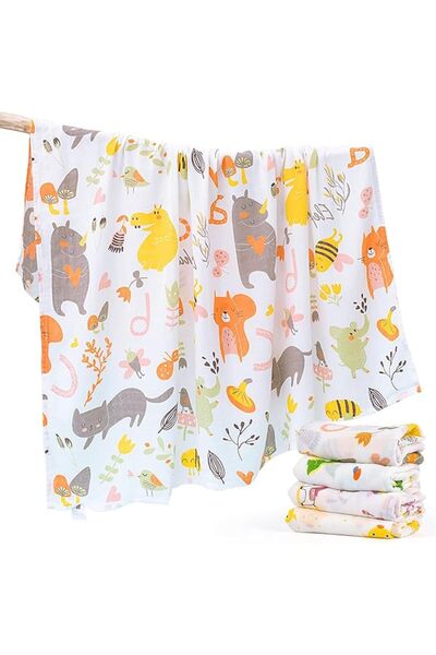 Generic طقم مناشف استحمام هانيا® للأطفال، 4 قطع، 110 × 110 سم، قطن موسلين للأطفال