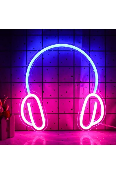 SYOSI Gaming Headset Neon Light Sign - Blue & Pink, 36 x 34 x 5 cm, LED Indoo...