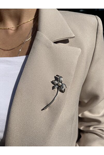Tep's Jewellery El İşi Tasarım Gümüş İnci Detaylı Çiçek Broş