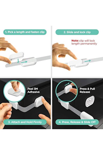 Generic أقفال خزانة أمان للأطفال قابلة للتعديل، لاصق 3M، أبيض، عبوة من 12 قطعة