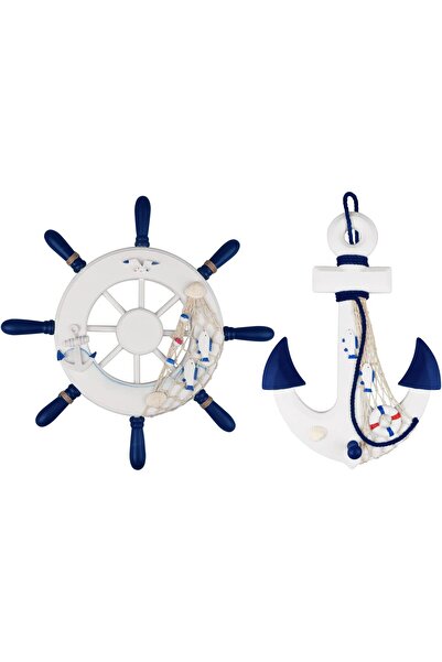 Generic مجموعة ديكورات بحرية من ميتشينج، قطعتان، عجلة سفينة خشبية مقاس 13 بوص...