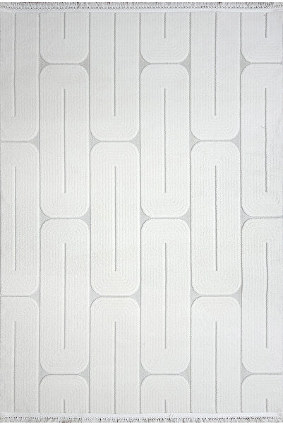 Level Soft Textured cool Geometric Living Room and Kitchen Rug En304 Cream