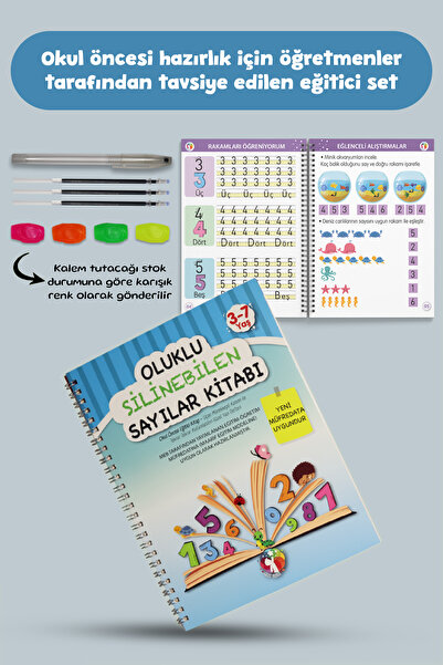 MERT BEBEK Oluklu Silinebilen Sayılar Yazı Kitabı – Sihirli Kalemli Kabartmal...