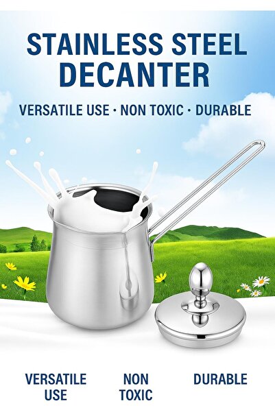 fitto Milk Jug, Turkish Coffee Pot, Long Handle, Stainless Steel, With Lid, I...