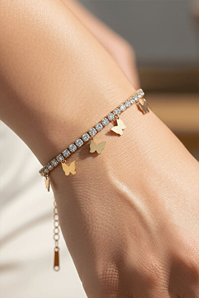 TAKIŞTIR Gold Color Butterfly Figured Stone Waterway Bracelet