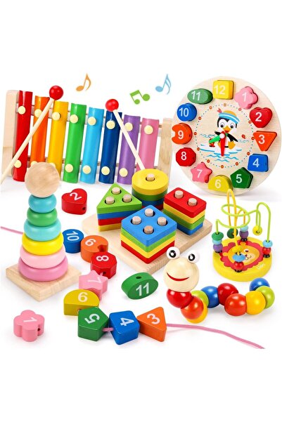 Generic مجموعة ألعاب مونتيسوري الخشبية للأطفال من 6 قطع - فرز الأشكال، والتكد...