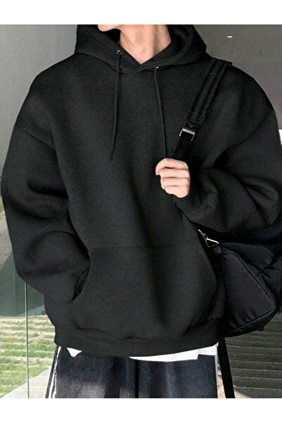 BY CAESAR سويت شيرت رجالي من القطن بغطاء رأس بدون طباعة للجنسين