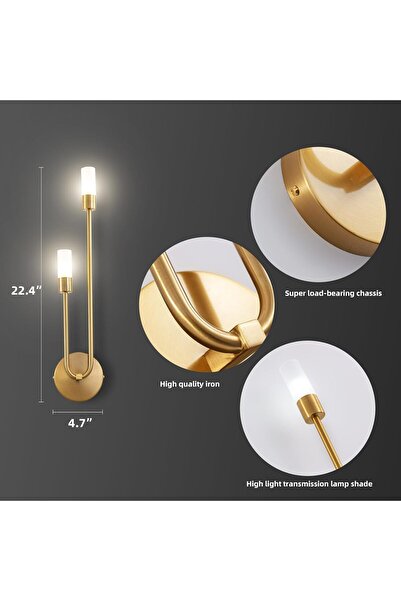 NALACAL LED Gold Wall Sconce 2-Light 22.4-inch Mid-Century Indoor Wall Lamp