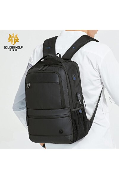 ah arctic hunter Arctic Hunter Golden Wolf 17-inch Expandable Laptop Backpack with USB Port (Black)