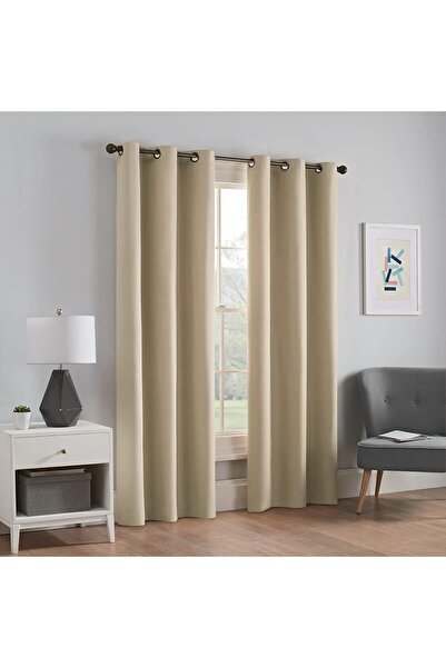 Eclipse Microfiber Blackout Thermal Grommet Curtain, 42 x 84 in, Beige