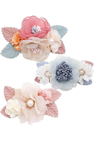 Tazweeq مجموعة مشابك شعر للأطفال - 3 قطع بتصميم زهور مانعة للانزلاق للبنات