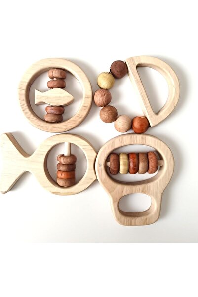 Generic BEACENOV Wooden Montessori Baby Rattles for 0-12 Months (Set of 4)