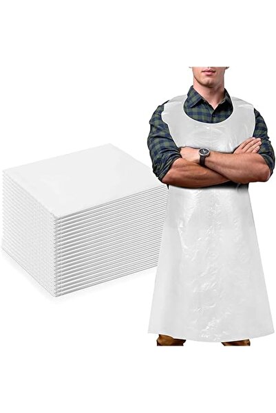AZONEE Disposable Aprons 100 pcs - Heavyweight White Plastic 28 x 47 in