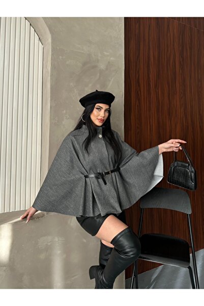 DİMA FASHİON Poncho with Gold Button Detail