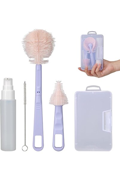 Generic مجموعة فرشاة تنظيف زجاجات الرضاعة المحمولة من أزوني - فرشاة سفر من ال...