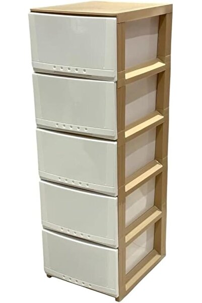 ECVV خزانة بلاستيكية بخمسة أدراج للتخزين (بيج-أبيض)