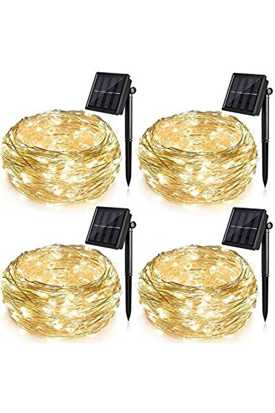 SCIENISH مجموعة من 4 مصابيح خيطية تعمل بالطاقة الشمسية، 100 مصباح LED، سلك نح...