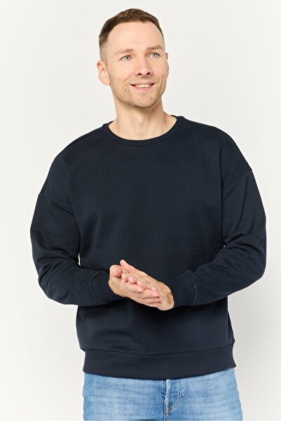 Trendyol Collection Men Crew Neck Plain Sweatshirt, Navy Blue