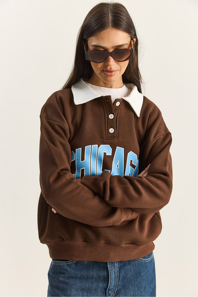 Bianco Lucci Дамска блуза с поло яка и трилентов принт Chicago 60601050