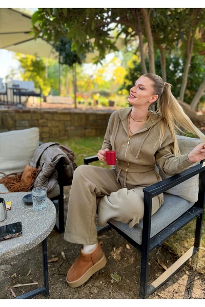 Store Selanik Kumaş Gold Fermuarlı Kapüşonlu Takım