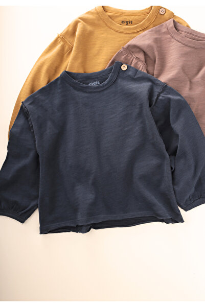 Cigit Brushed Rustic Long Sleeve T-Shirt 1-7 Years Old Navy Blue