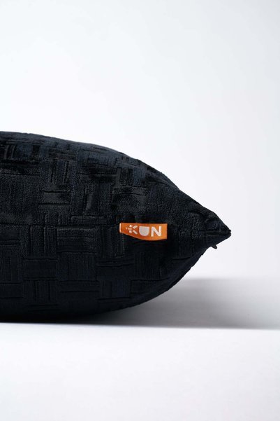 THE KUN Woven Velvet Knitted Patterned Throw Pillow Cover-Black